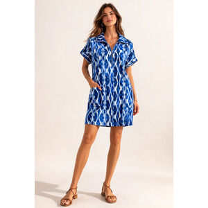 Chico's Zenergy Ikat Neema Golf Dress Size 2 Large Pockets Zip Active Casual